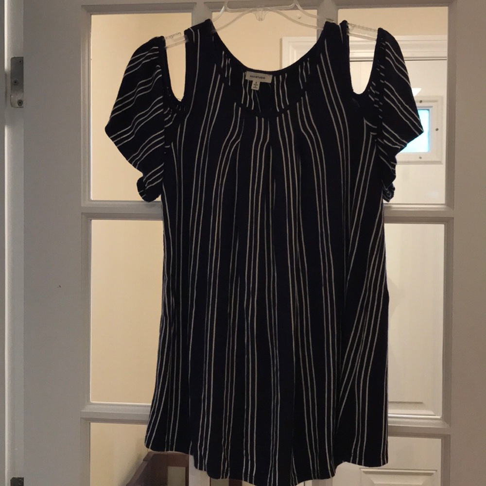 Navy & White Stripe Cold Shoulder Top